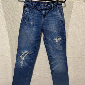 Zara Basic Denim Jeans Womens 2 Distressed Straight Skinny Dark Wash Z1975.
